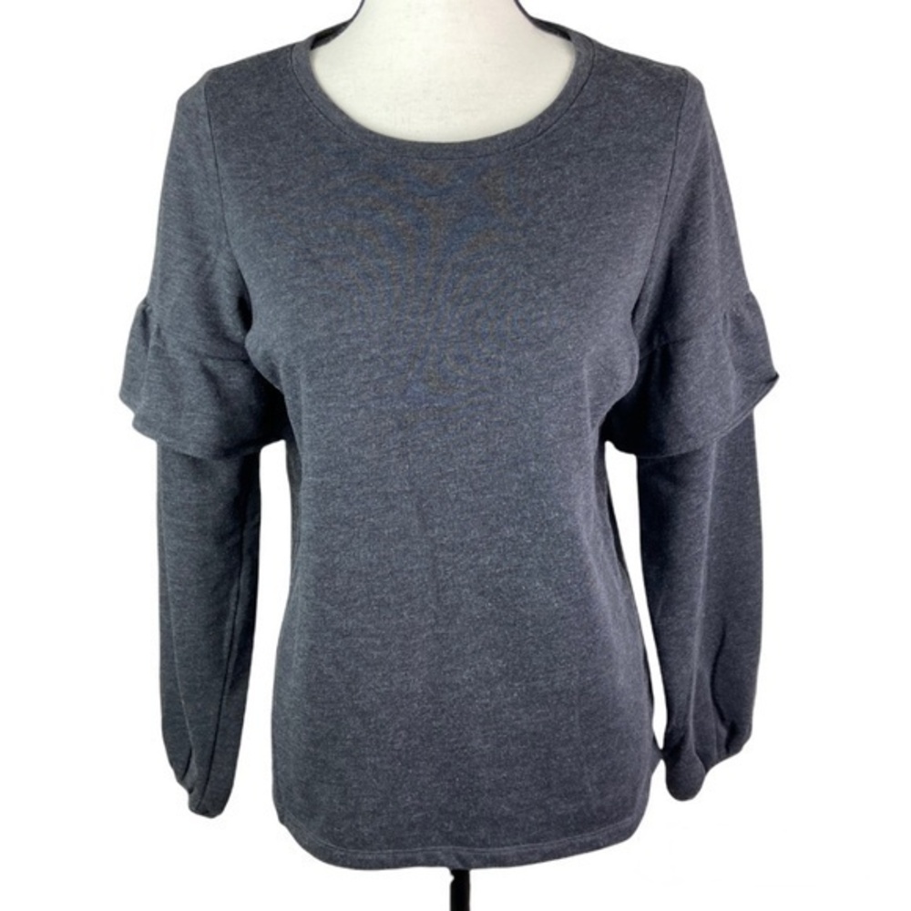 Old Navy Womens Sweatshirt Top Size M Gray Long Ruffle Sleeve Elastic Cuff